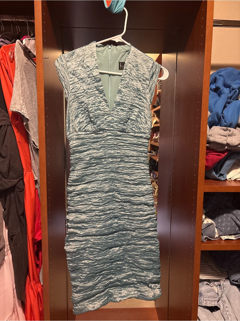 Nicole Miller Textured Teal Midi Dress
